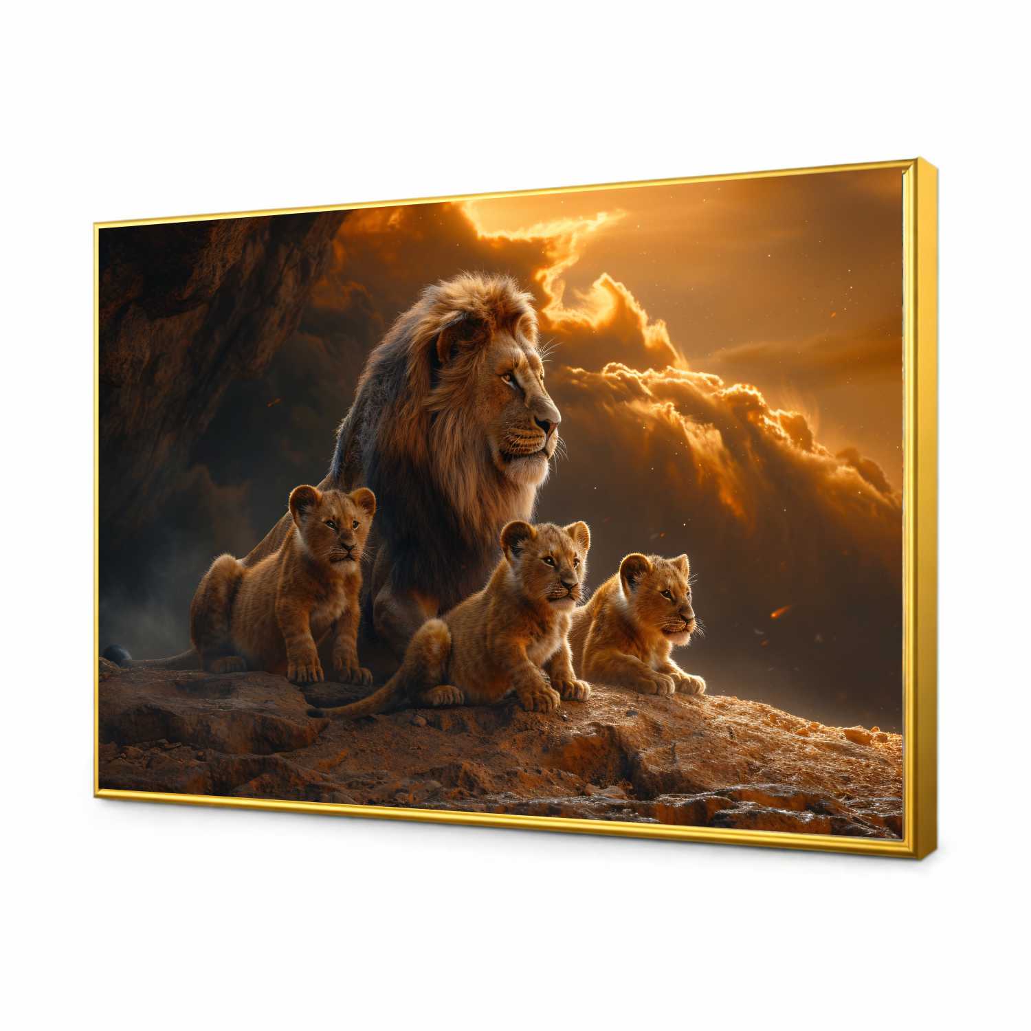 Quadro Decorativo Família de Leões com Leão e Filhotes